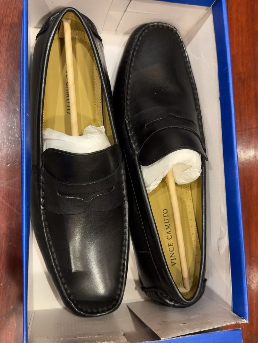 Vince Camuto Black Leather Penny Loafers